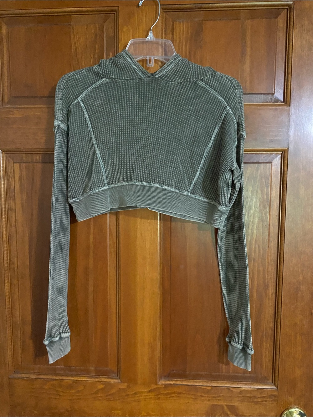 Wild Fable Cropped Waffle Knit Hoodie - Olive Green - Picture 6 of 8